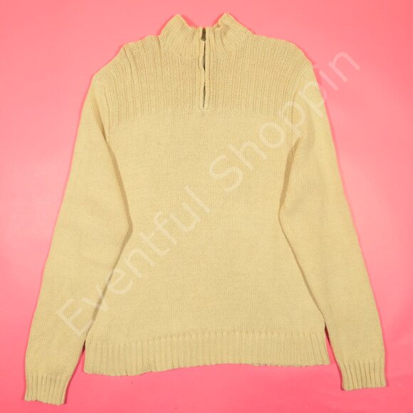 Vintage Polo Ralph Lauren Pullover Mens Large Tan Knit Linen Zip Sweater 1980s - Picture 2 of 5